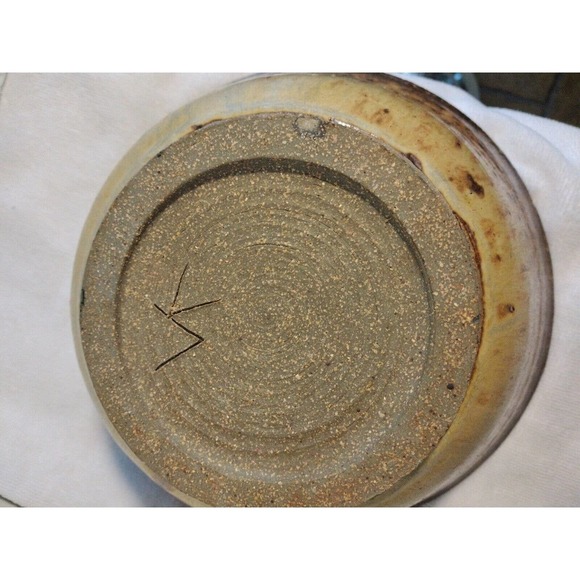 Hand Pottery Bowl Studio Art Brown Drip Glaze Two-Tone Artist Signed GORGEOUS - Picture 9 of 12
